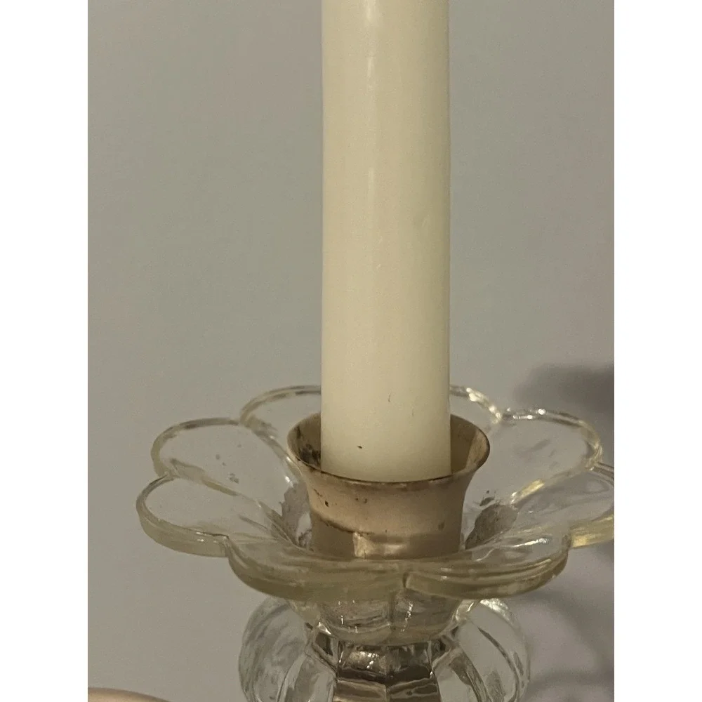 Cream Metal Candlestick Holder w Glass Bobeche French Country Shabby‎ Chic
